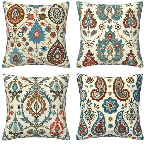 HOSTECCO Ethnische Kissenbezüge 45x45 cm 4er Set Türkischer Stil Kelim Kissenbezüge Tribal Dekorative Kissenbezüge für Sofa Couch