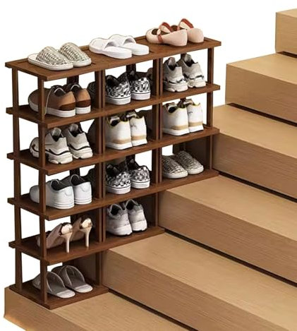 LONEU Zapatero Escalera Vertical Estrecho, Estante De Zapatos De Bambú, Zapatero Entrada Recibidor Ahorro de Espacio Robusto y Elegante, para Pasillos Entrada del Dormitorio(Size:6+5+4 Tier)