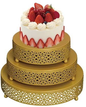 3 Pieces Cake Stand Set Round Metal Cake Stands, Dessert Display Stand Decorative Cake Holder Cupcake Pastry Plate for Wedding, Event, Birthday Party (Gold)