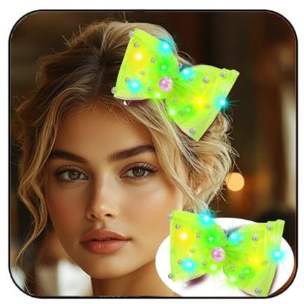 Flovel Leuchtschleife Haarclips LED Neonschleifen Haarspange Leuchtende Haaraccessoires für Damen (YGL)