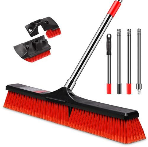 Myiosus Escoba con mango, 60 cm, gran escoba industrial, escoba de carretera, cabezal extraíble para exterior e interior (escuelas, jardines, fábricas), 140 cm de largo, color rojo