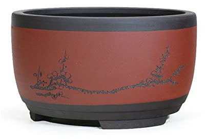 Maceta de bonsái de Barro Morado, clásica, de cerámica, Redonda, Verde, para balcón, con Forma de Tambor, Estilo Chino, Transpirable, para Plantas de Interior y
