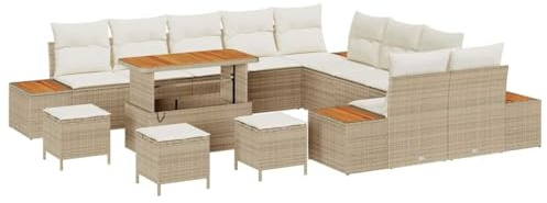 vidaXL Gartensofa-Set 14 STK. 13-Sitzanzahl Beige Poly Rattan