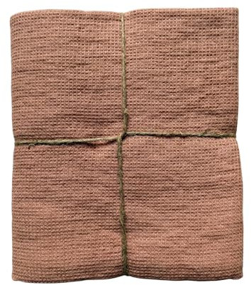 JOWOLLINA Feines Waffelpique Badetuch Saunatuch Leinen Stonewashed (Peach Brown, 70x125 cm)