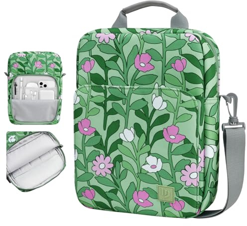 Dadanism 9-11 Zoll Tablet Tasche mit Schultergurt & Griff, Cyan+Blumen | für iPad Air 11 M4/M3, iPad Pro 11 M5, iPad A16 11, iPad 10. Gen/Air 5 10,9, iPad 9/8/7. Gen 10,2, Galaxy Tab A11+ 11