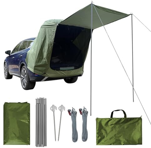 Carpa De Maletero Toldo Trasero Universal,Tienda De Campaña Impermeable Con Barra Soporte,Protección Contra Los Rayos UV,Incluye Piquetas y Cuerdas Ideal Para SUV Acampadas y Actividades Al Aire Libre