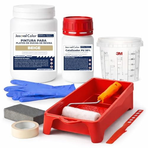 Kit Pintura Plato de Ducha Resina Antideslizante - (Beige 0,75 kg)