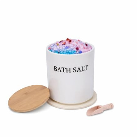 Boîte de rangement pour sel de bain en céramique 1,8 l avec tapis antidérapant