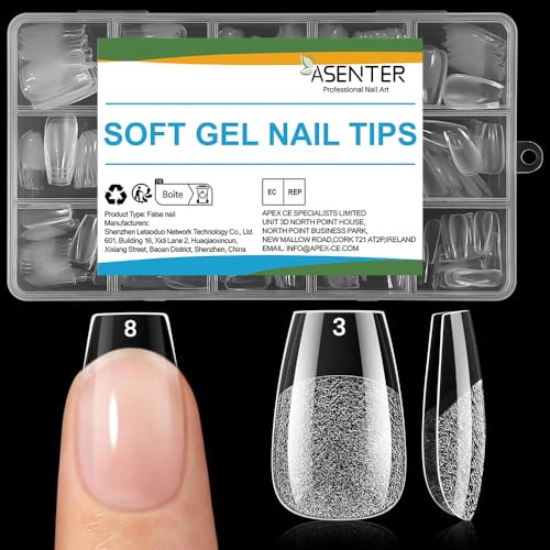 ASENTER Short Coffin Nail Tips - 300Pcs Half Matte Full Cover Press on Nails, Pre-Shape Clear Nail Tips Coffin for Home DIY and Art Salon, 15 Sizes