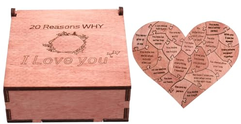 Mecerypt Valentines Day Heart Shape Puzzles,20 Reasons Why You,Wooden Puzzle Gift,Heart Shaped Engraved Love Gift for Her