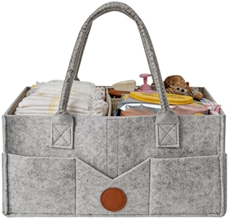 Organizer Fasciatoio in Feltro con Divisori Interni Rimovibili, Pieghevole | Extra Large e Leggera, Cesto Porta Pannolini per Viaggio, Fasciatoio e Cameretta | Ideale per Neonato e Regalo Nascita