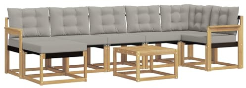 vidaXL Outdoor-Sofagarnitur mit Kissen 8 pcs Weiß und Hellgrau, Moderne Minimalistische Gartenlounge, Robuste wetterfeste Möbel, Bequeme Texilene Couch, Sitzplatz für den Garten