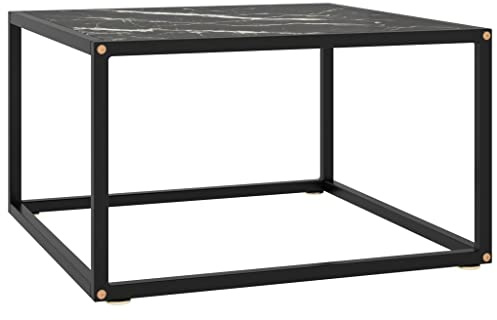 Kaorsrow Couchtisch Schwarz Glas Marmor-Optik 60x60x35 cm Quadratisch