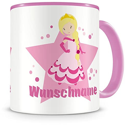 Samunshi® Kindertasse mit Namen Tasse süße Prinzessin Personalisierte Tasse mit Namen Kinder Kinderbecher mit Namen Kindergarten rosa 300ml