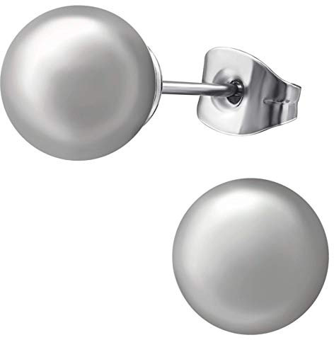 EYS JEWELRY Perlenohrringe Damen 8mm – Edelstahl 316L Chirurgenstahl – Perlen Ohrstecker in zarten Grau – Hypoallergen, Elegant & Zeitlos