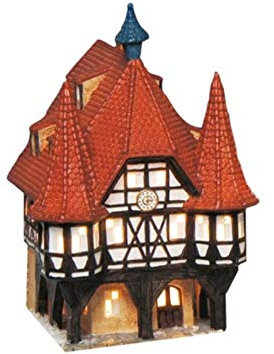 Rathaus in Michelstadt Odenwald aus Porzellan – Windlicht Lichthaus Miniatur-Modell B14 x T13 x H19 cm - detailreiche Haus Dekoration Teelichthalter Weihnachtsdorf Sammlerobjekt Dekohaus Geschenkidee