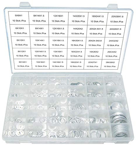 Alu Dichtring/Unterlegscheiben-Sortiment, Flache Unterlegscheiben Dichtung Ölablassschraube O-Ring aus Aluminium Set 300-tlg. M5-M28