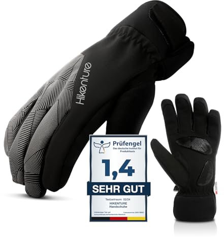 HIKENTURE Winterhandschuhe, Wasserdicht Fahrrad Handschuhe Winter Herren Damen, Winddichte Skihandschuhe Fahrradhandschuhe mit Langlauf Gel Gepolstert Männer Frauen, Outdoor -Schwarzgrau XL