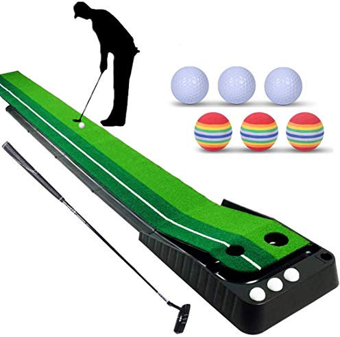YINGJEE Golf Matte Puttingmatte mit professionelle tragbare Übungs,einhalten Golf Putter + 6 Golf Bälle Mini Golf Übungsmatte Putting Matte Green Golfübungsgeräte für zu Hause Büro Gym