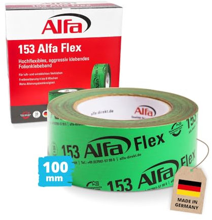 Alfa 1x Flexibles Hochleistungsklebeband 100 mm x 25 m Profi-Qualität Dampfbremsen Dampfsperren Dachfolien geschmeidiges Folienklebeband/Systemklebeband