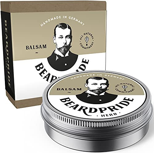 BEARDPRIDE Bartbalsam Männer - Das Original Bart Balsam aus dem Barbershop - Unser Beard Balm basiert auf natürliche Sheabutter und wertvollen Ölen - Bartbalm - Geschenk für Männer (28g, Herb)