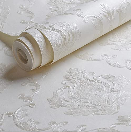 Yoshotech Creamy White Embossed Damask Wallpaper Bedroom Living Room Background Floral Pattern 3D Textured Wall Paper Home Decor 9.5Mx53Cm