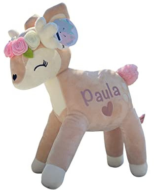Kuscheltier Reh mit Blumenkranz und Namen personalisiert rosa Stofftier Babygeschenk Geburt Taufe