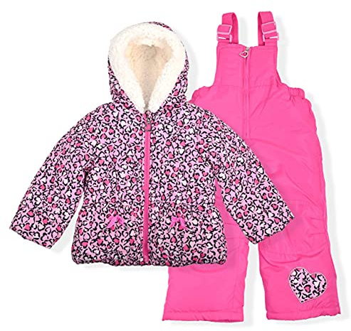 Arctic Quest Girls' Bib Snow Pants and Ski Jacket Water-Resistant Snowsuit For Kids Winter Hooded Jacket, Rose Violet, 5-6