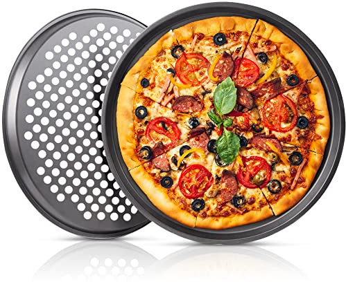 Swiftaza 2 x Pizza Tray Non Stick Perforated Pan 33cm 13 for Crispy & Bubbly Crust
