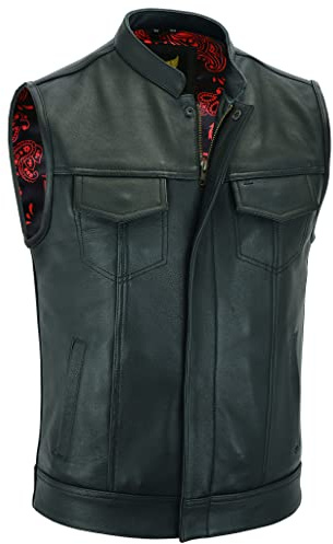 Leatherick Groove Club Hommes Gilet Cuir Biker - Doublure Traditionnelle En Satin Paisley