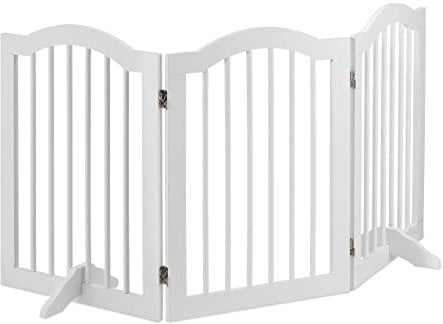 Relaxdays Bambini Cancelletto per Animali, HLP 70x154x30 cm, Barriera a 3 Pannelli per Cani e Gatti, Recinzione Scale, Bianco, bambù