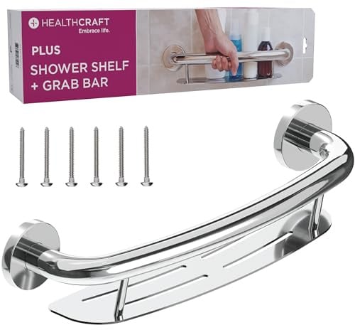 HEALTHCRAFT Plus Shampooablage und Haltegriff, 40,6 cm, ADA-Sicherheit, poliertes Chrom