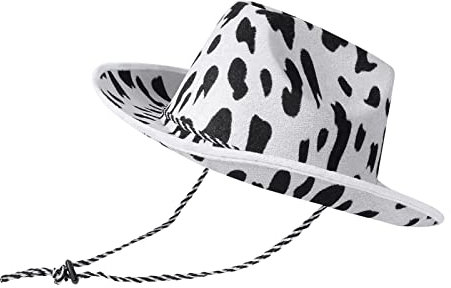 Geagodelia Filz Cowboyhut Damen Flauschig mit Federn Krempe Tiara Cowgirl Kostüm Hut Erwachsene Halloween Kostüme Karneval Partyhut (Kuhmuster, Einheitsgröße)