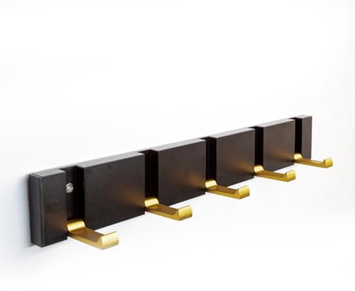 Spotact Wandgarderobe 90 Grad 5 Haken Aufhänger Schwarz Goldenes Metall Handtuchhalter 36x5x1,5 cm Rostfreier Kleiderhaken für Eingangsbereich Badezimmer Schlafzimmer Küche (T2 5 Haken, Schwarz Gold)