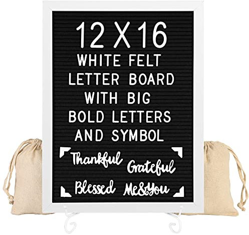 G GAMIT Brieftafel-Schild, weißer Rahmen, 30,5 x 40,6 cm, Filz-Briefbrett, Babyankündigungstafel mit großen Buchstaben, großes Briefbrett und Nachrichtenbrett mit Ständer und Leinentasche.