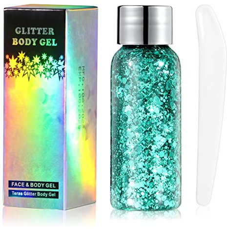 URAQT Purpurina Cara, Purpurina Líquida para Maquillaje Festival, Gel Chunky Glitter Corporal para Purpurina Maquillaje, Brillantes para la Cara, Cabello y Cuerpo para Halloween (Verde)