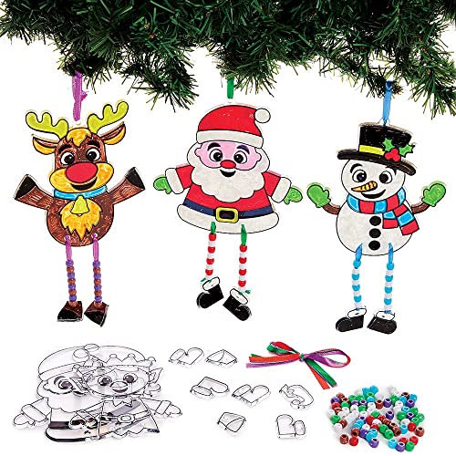 Baker Ross FX386 Weihnachten Sonnenfänger Bastelset mit Perlen - 4er Pack, Baumelbeine Set für Kinder zum Basteln und Dekorieren, Ideal für Kindergeburtstag Basteln, Braun,Grün,Rot