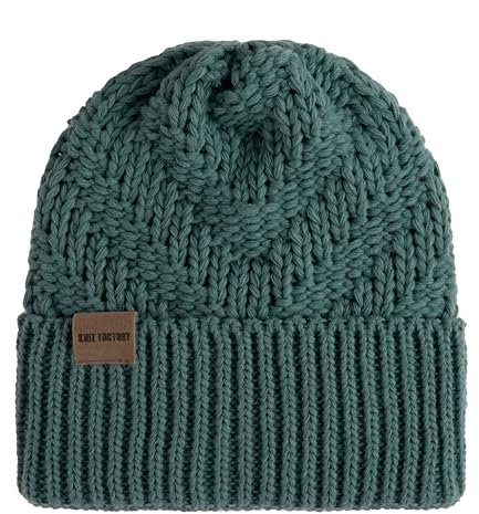 KNIT FACTORY - Sally Mütze - Strickmütze für Damen und Herren - Beanie - Wintermütze mit Wolle - Robusten Look - Hochwertige Qualität - Laurel