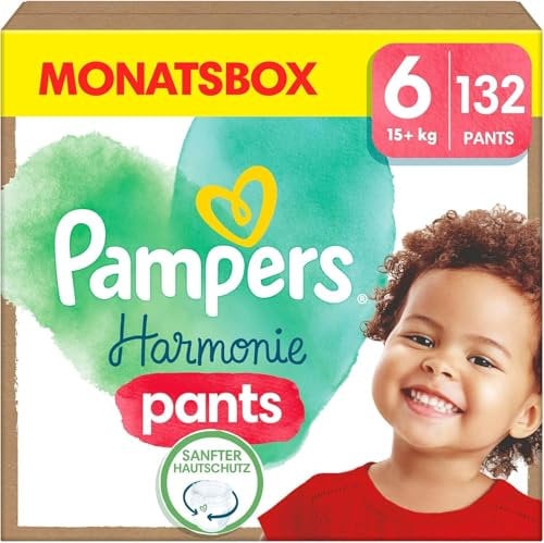 Pampers Harmonie Pants Größe 6, 132 Windeln, 15kg+, sanfter Hautschutz und 360° Komfort-Fit