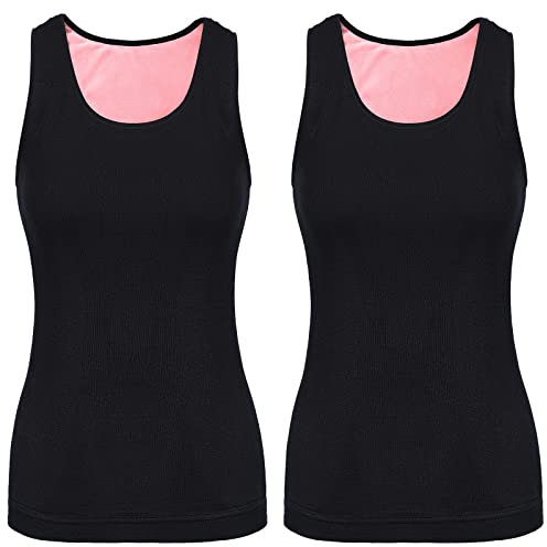 2 Stück Damen Innenfleece Tank Tops Ärmellos Thermounterwäsche Thermo Unterhemd Baumwolle Thermo Shirts (Schwarz, L)
