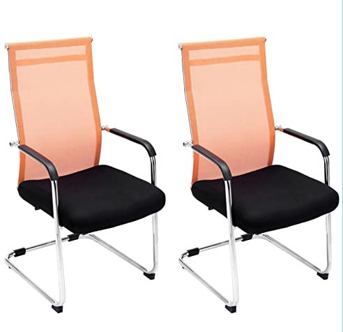 CLP 2er Set Freischwinger Brenda mit Armlehne und Netzbezug I Besucherstühle mit Bodenschonern I Gestell aus Metall, Farbe:orange