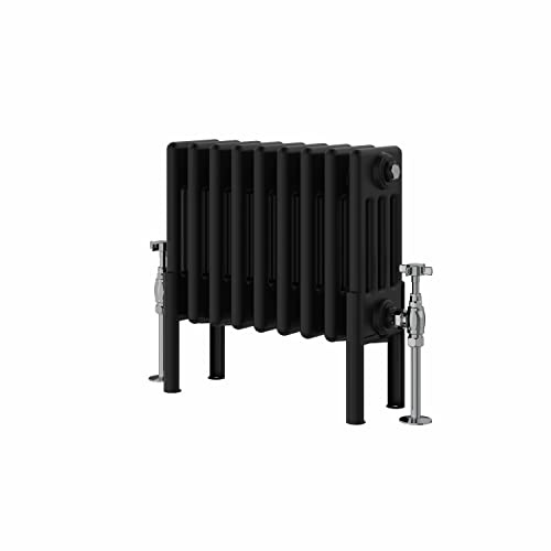 Warmehaus Traditional Cast Iron Style Black Quadruple Column Horizontal Radiator 300x425mm - Perfect for Bathrooms, Kitchen, Living Room