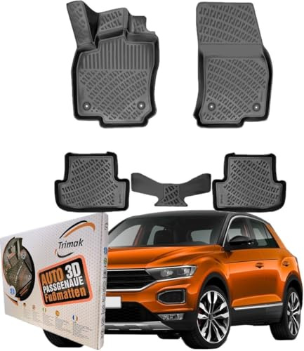 TRIMAK 3D Fussmatten für VW T-ROC 1. Gen. 2017-2025 | Gummimatten aus TPE Gummi, Passgenau, Wasserdicht, Hoher Rand, Rutschfest, Leicht zu Reinigen
