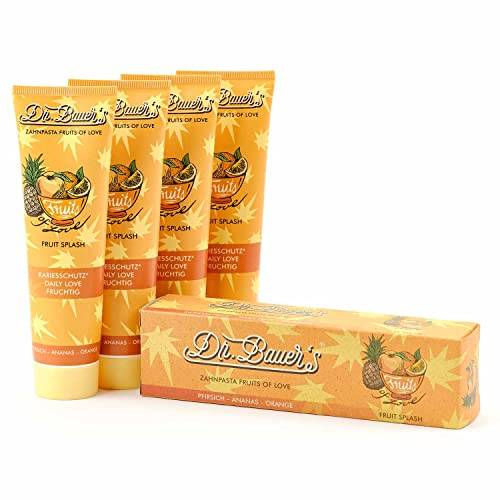 Dr. Bauer's Fruits of Love Fruit Splash Zahnpasta, Zahncreme, 4er Pack | mit tollen Geschmacksrichtungen
