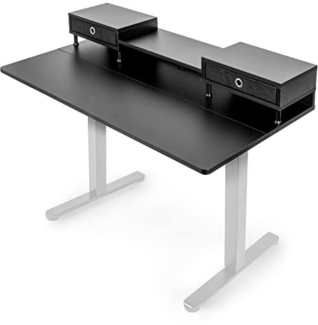 Duronic DD1 BK Schreibtisch, Schreibtischplatte mit Schubladen, Tischplatte 120 x 60 x 1,9 cm, Schreibtisch mit Monitorerhöhung, Ideal für höhenverstellbare Workstation, Sitz-Steh-Schreibtisch