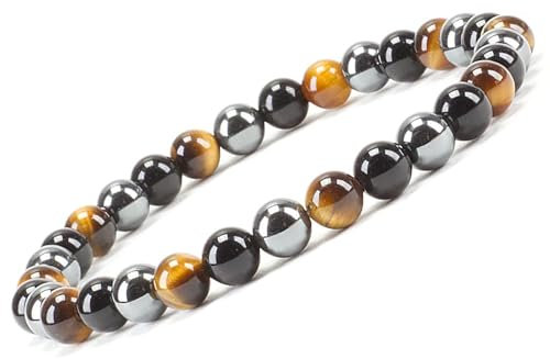 Spirituellementbien Bracelet pierre naturelle lithotherapie perles véritable de 8 mm + fleur de vie. Un véritable bijoux - idée cadeau Fetes des meres - Saint valentin (Triple Protection)