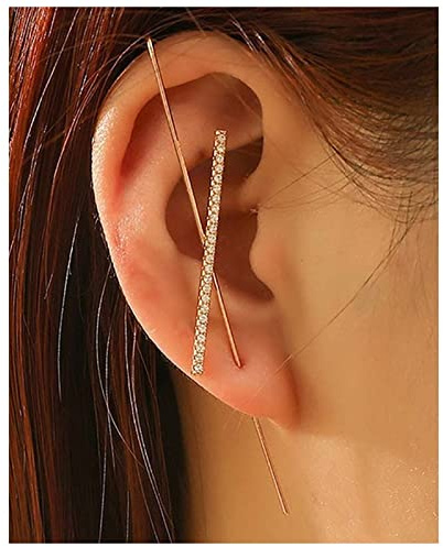 AGBARR Ohrringe Silber 925 1 Stück Ohr Wrap Crawler Haken Ohrringe für Frauen Hip Hop Punk Geometrische Zirkonia Kristall Ohrstecker Mode Schmuck Geschenk