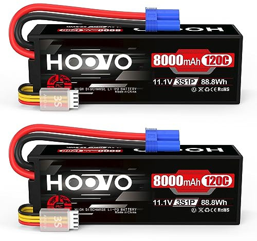 HOOVO 11.1 V Lipo Battery 3S 8000 mAh 120C Hard Case RC Battery Batteries with EC5 Connector Plug for RC Scale Helicopter Vehicles Car Truck Boats Hobby (2 packs)
