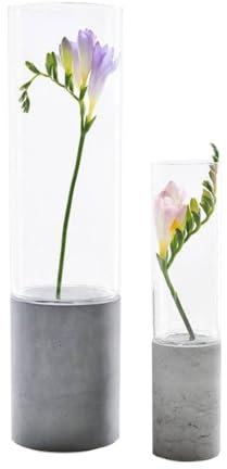 GODELMANN Vasen Set aus hochwertigem Beton - handgefertigt Ø10x38cm + Ø 6x25cm in Grau I Blumenvase mit passgenauem Glas - mineralimprägniert - Made in Germany