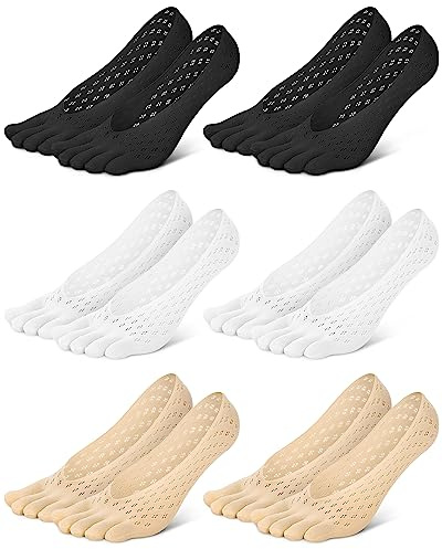 6 Pair Orthoes Compression Toe Alignment Socks, Bunion Relief No Show Liner Five Finger Socks for Women & Men